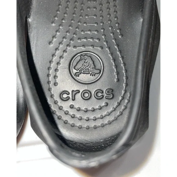 Crocs Womens Size 7 Sandals Black Rubber Ballet Flats Shoes Slip On Kadee - Picture 2 of 6